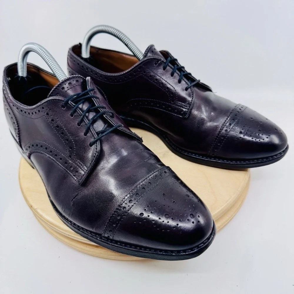 Allen Edmonds Sanford Oxfords Mens 9 C Black Leather Perforated Cap Toe Shoes